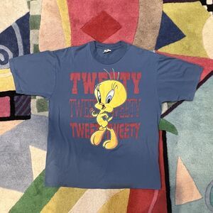 Looney Tunes Tweety Bird T-Shirt Cartoon Blue Size Large
